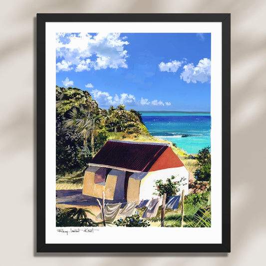 St Barth Watercolor Print – Petit Cul de Sac Bay – Framed Caribbean Wall Art