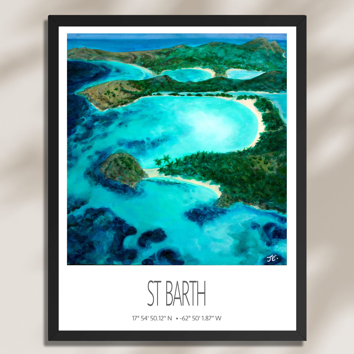 St Barth Watercolor Print – Grand Cul de Sac Lagoon – Framed Caribbean Wall Art