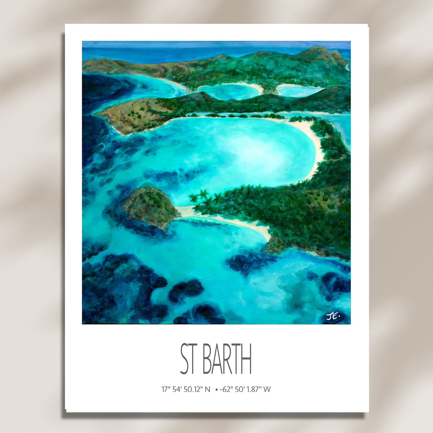 St Barth Watercolor Print – Grand Cul de Sac Lagoon – Framed Caribbean Wall Art