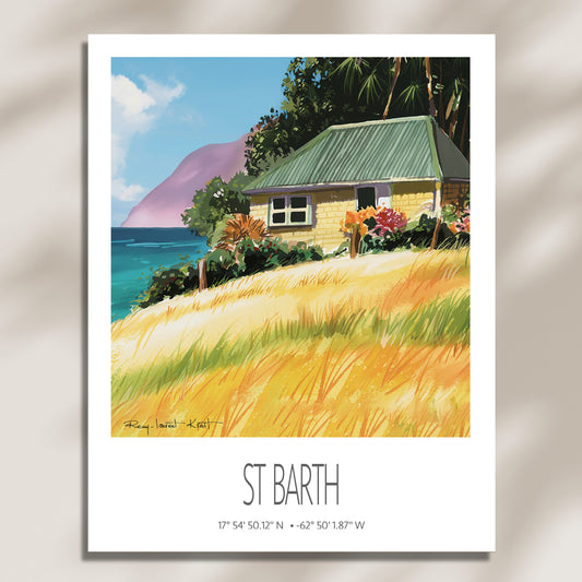 Vintage Travel Poster – St Barth – Falaise Beach – Caribbean Art Print