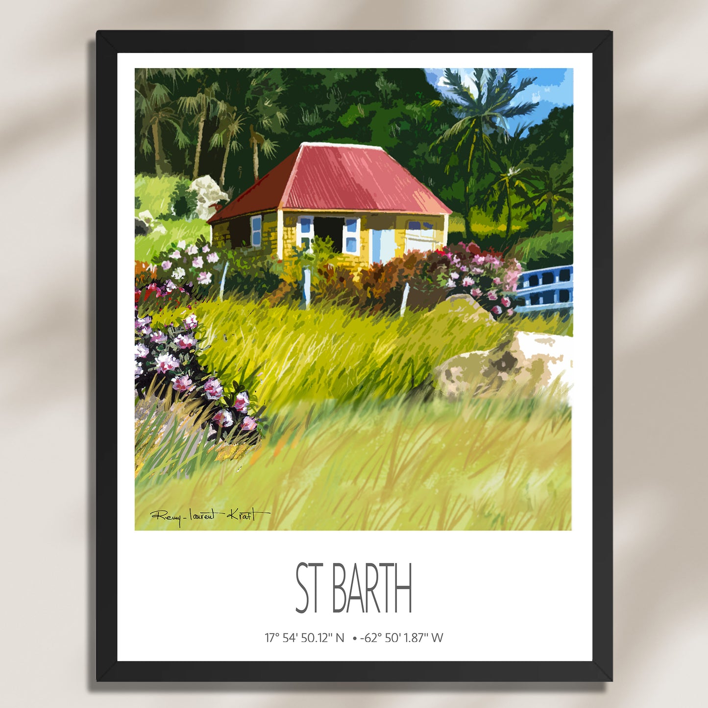 Vintage Travel Poster – St Barth – Case Jaune – Caribbean Art Print
