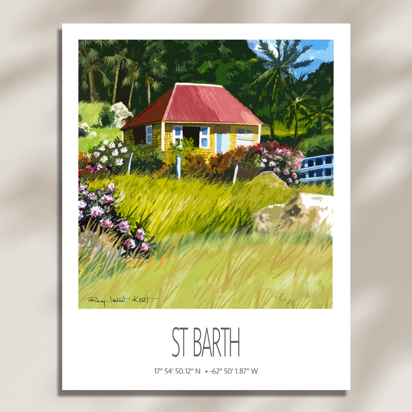 Vintage Travel Poster – St Barth – Case Jaune – Caribbean Art Print