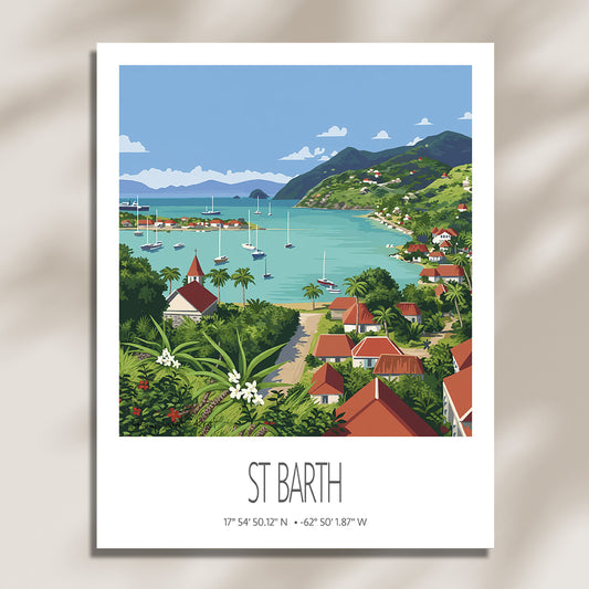 Vintage Travel Poster – St Barth – Gustavia Bay – Caribbean Art Print