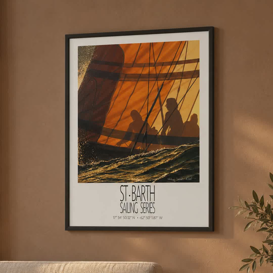 Sunset – product video – framed St Barth sailing wall art