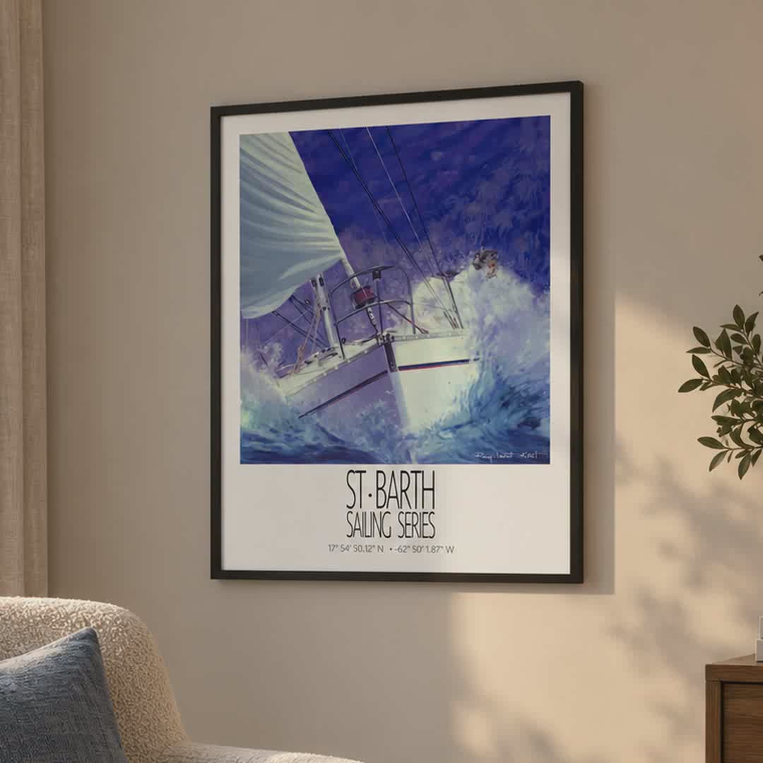 Coco Mauve – product video – framed St Barth sailing wall art