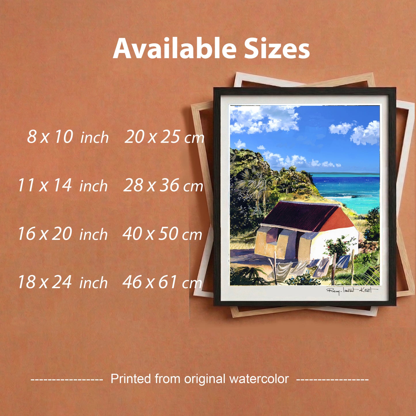 St Barth Watercolor Print – Petit Cul de Sac Bay – Framed Caribbean Wall Art