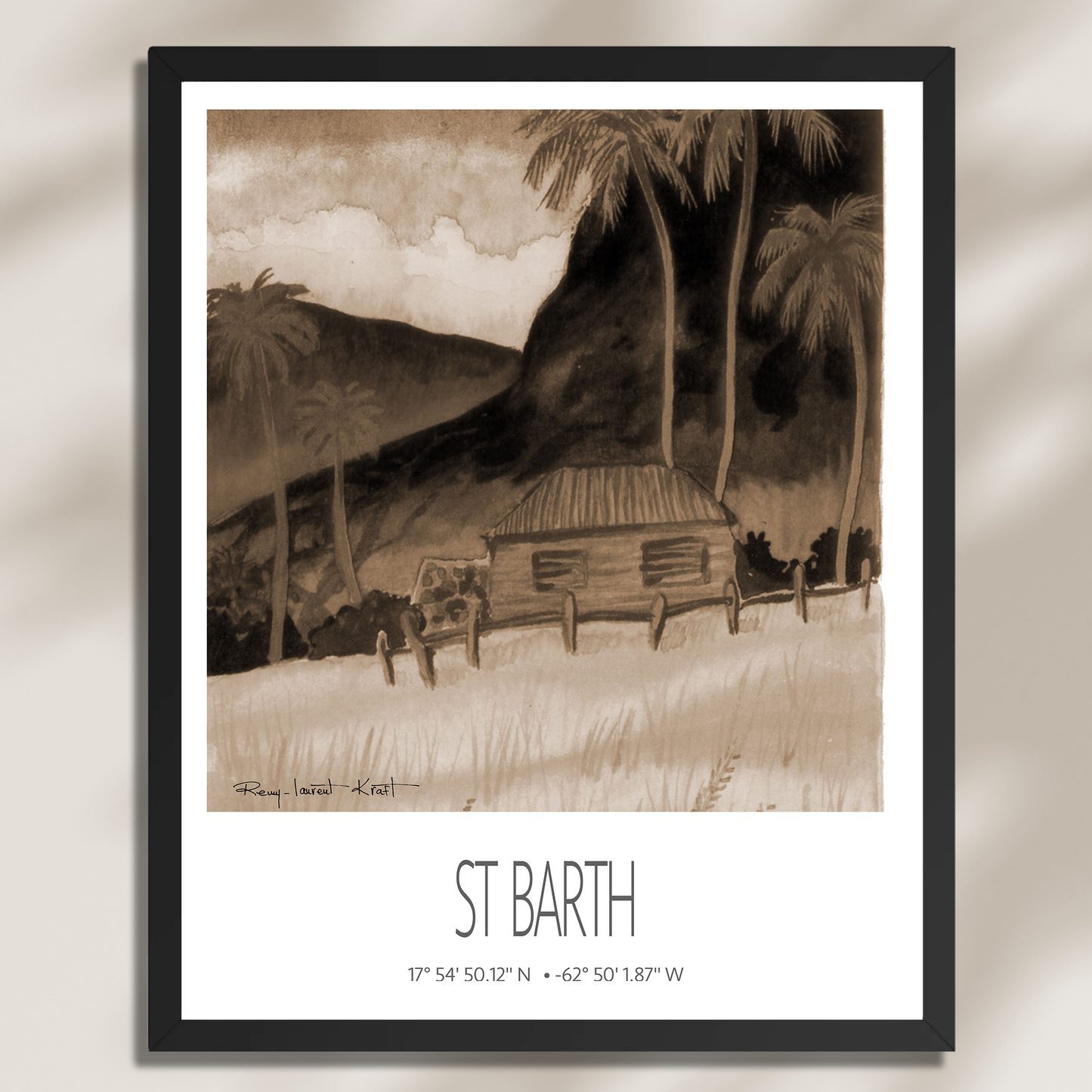 Vintage Travel Poster – St Barth – Tropical Cottage – Framed Caribbean Art Print