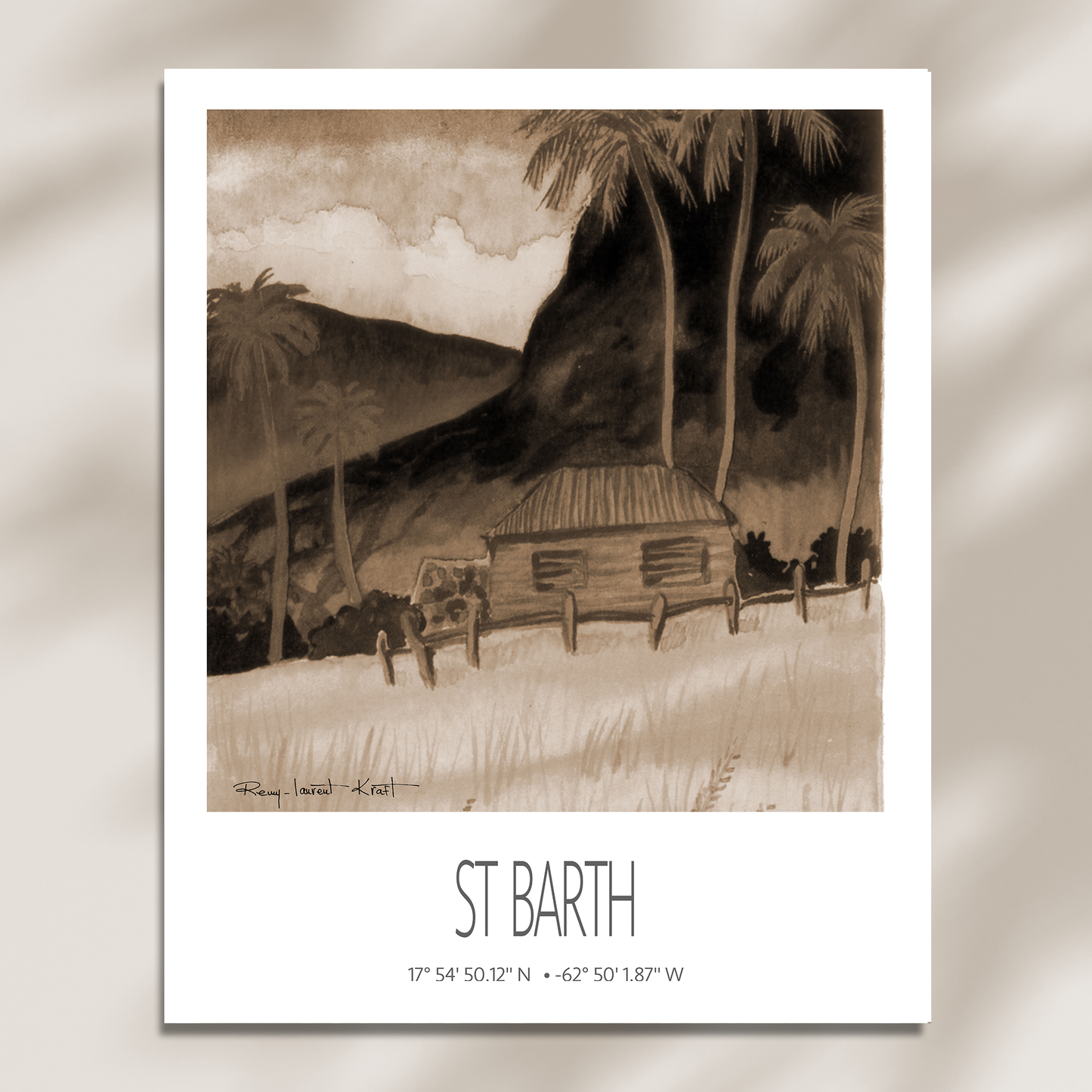 Vintage Travel Poster – St Barth – Tropical Cottage – Framed Caribbean Art Print