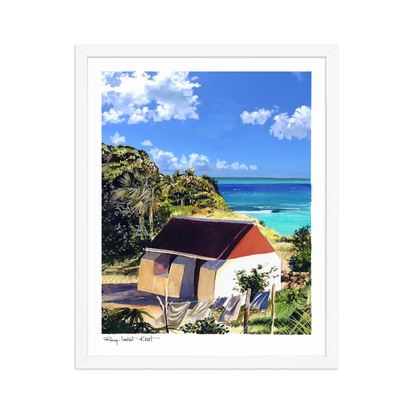 St Barth Watercolor Print – Petit Cul de Sac Bay – Framed Caribbean Wall Art